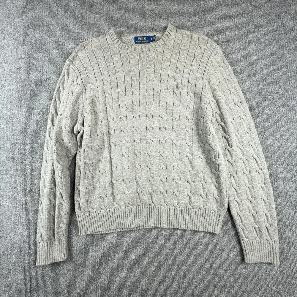 Polo Ralph Lauren Sweater Mens XL Gray Cable Knit Cotton Crewneck Pullover